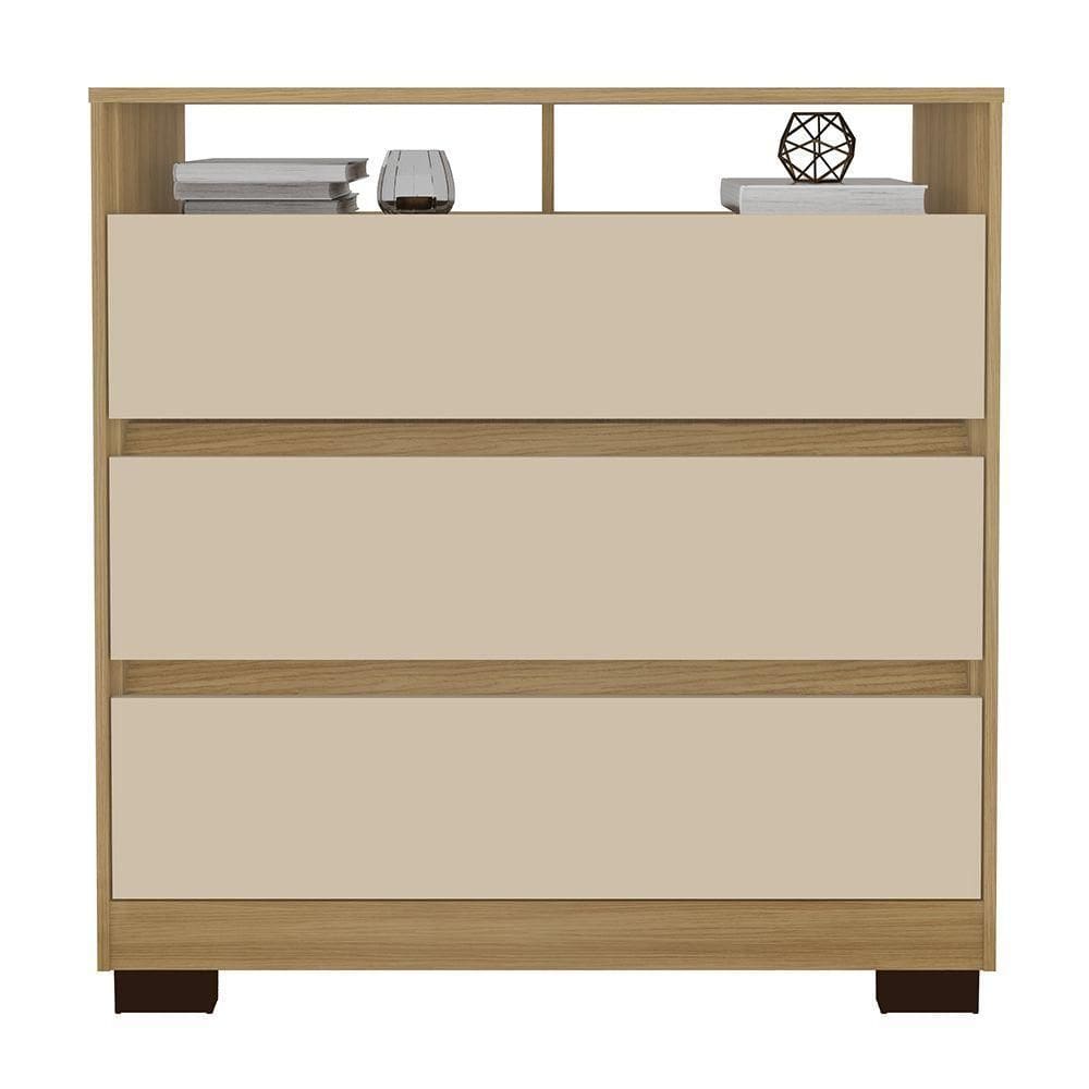 Cômoda Para Quarto 3 Gavetas 90cm Califórnia Carvalho Off White Incorplac