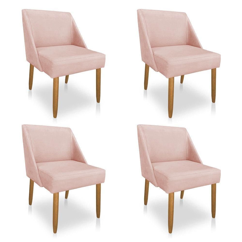 Kit 04 Cadeiras Poltrona Juliana Suede Pés Palito Castanho Rosa Bebê