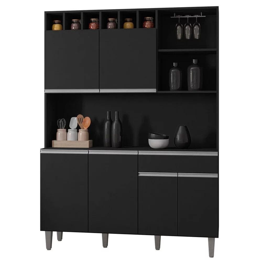 Kit Cozinha Compacta 130cm Com 6 Portas E 1 Gaveta Nicole Preto