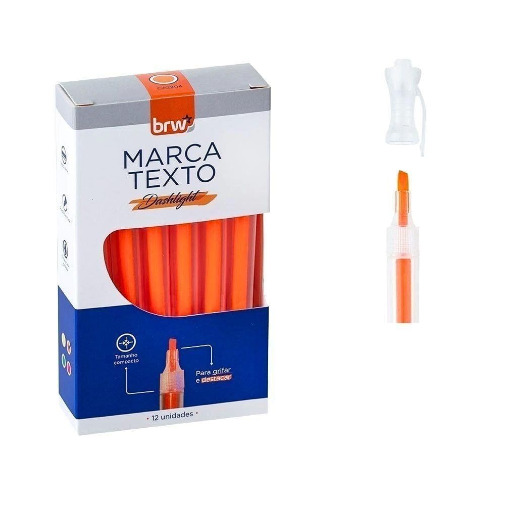 5 Caixas Marca Texto Fluorescente Transparente 12 Unidades Brw Laranja