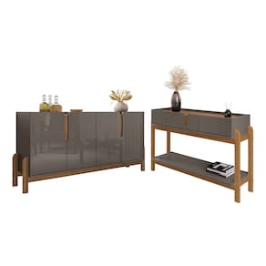 Conjunto Aparador e Buffet 170cm Lizz 04 Portas e 02 Gavetas Cinza Pérola Cedro Casa D