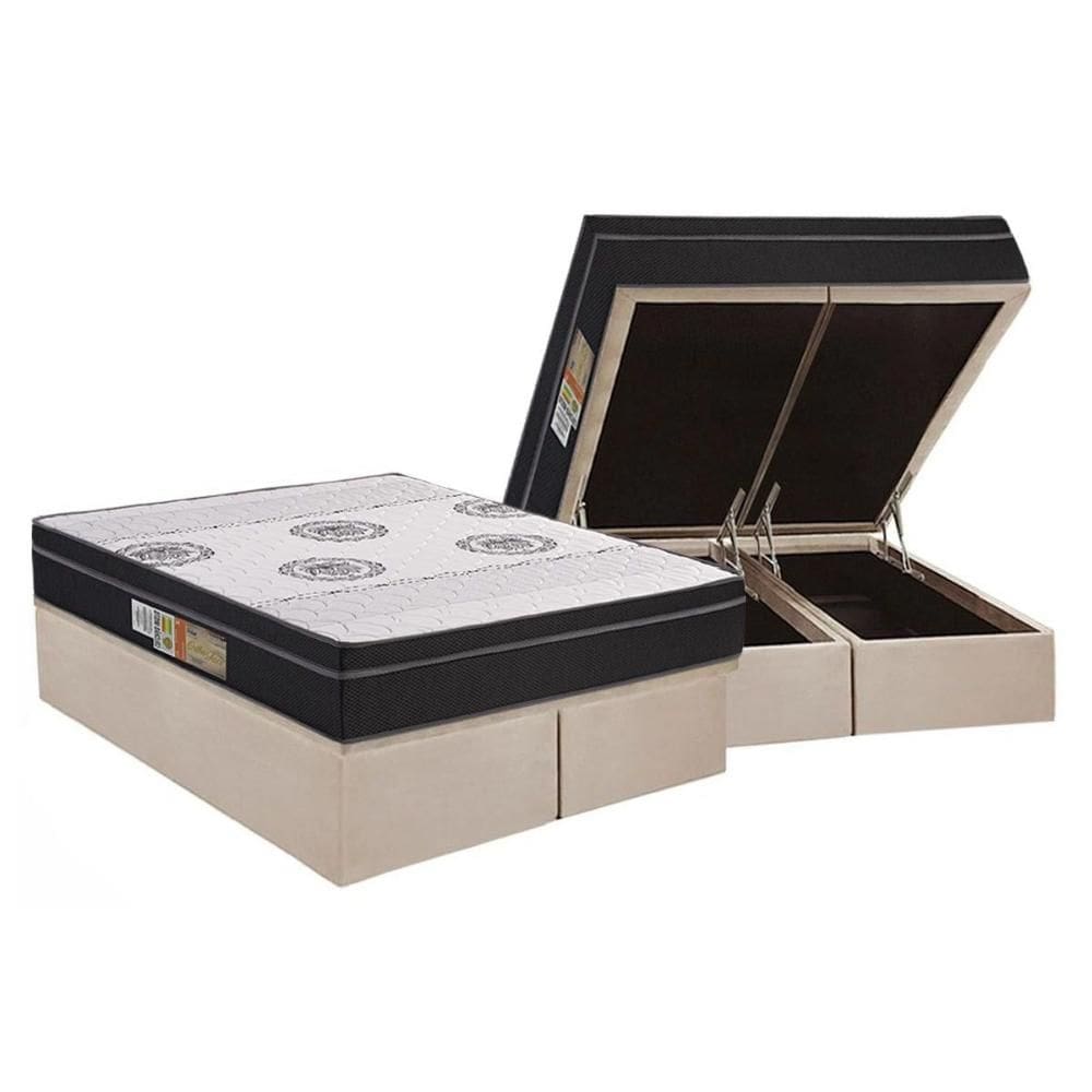 Cama Box Baú Queen: Colchão Ortopédico Polar D28 / EP Orthoface Firme + Base CRC Suede Clean(158x198)