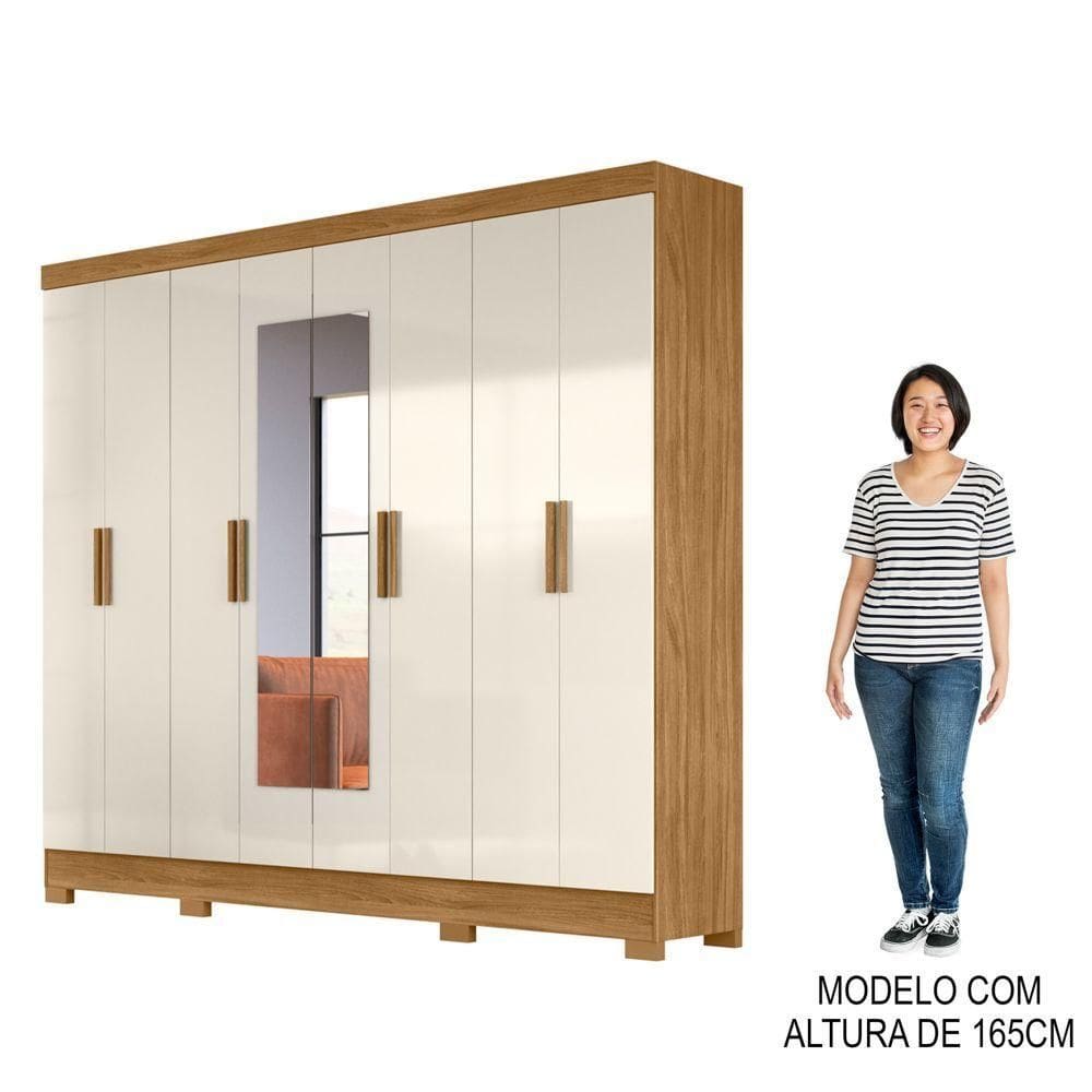 Guarda Roupa Casal Com Espelho 8 Portas 236cm ágata M07 Freijó-off White
