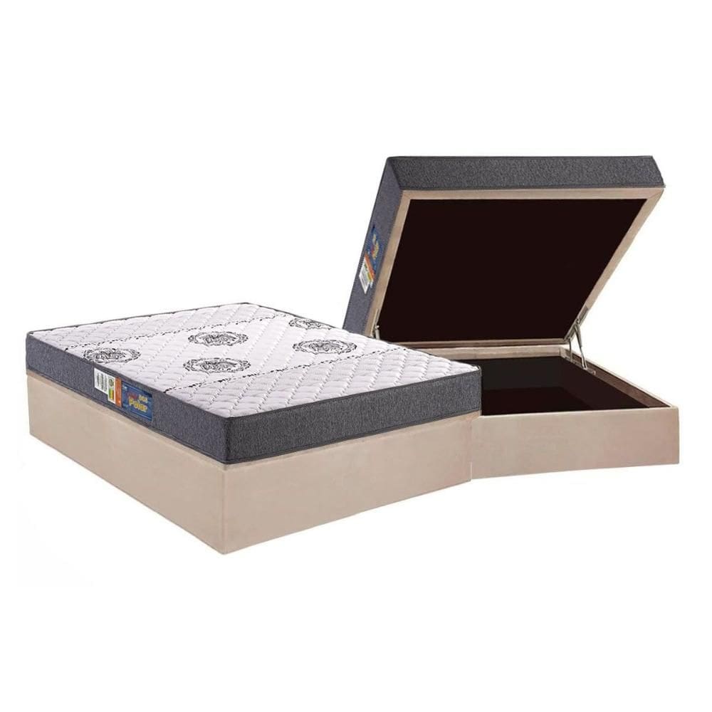 Conjunto Box Baú Casal: Colchão Espuma Polar D45 Pérola + Base CRC Suede Clean(138x188)