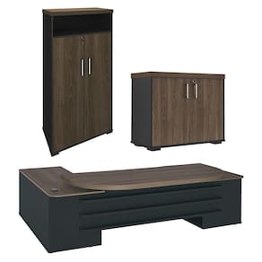 Conjunto Escritório Home Office 3 Peças Mesa Em U Corp A06 Charuto-preto