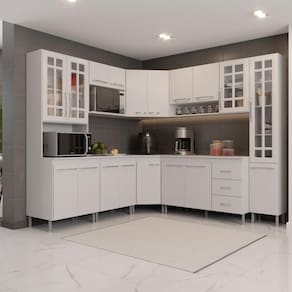 Cozinha Modulada Completa Fidelitá Viena 8 Peças 445cm 18 Portas 3 Gavetas Com Tampo Branco