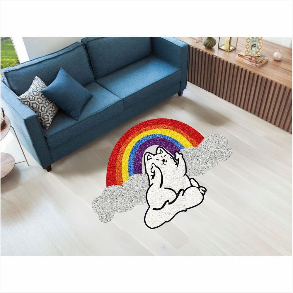 Tapete Capacho Gato no Arco Iris LGBT 80X55 cm No Formato.