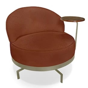 Poltrona Decorativa Andromeda Linho Bouclê Marrom Base Giratória De Ferro - Pallazio