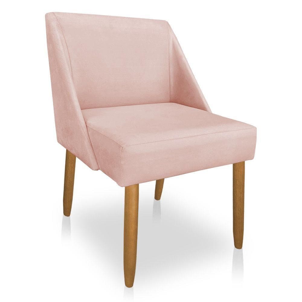Cadeira Poltrona Juliana Suede Pés Palito Castanho Rosa Bebê