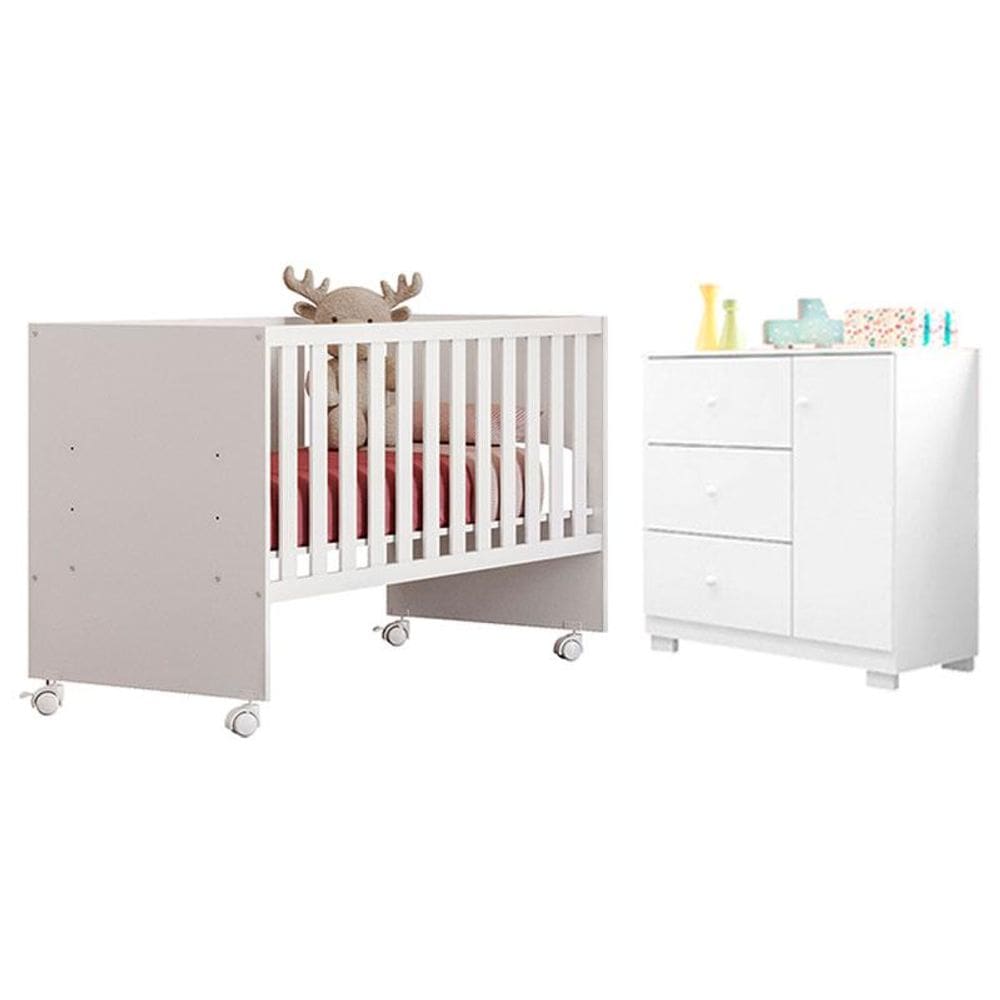 Berço Nacional Doce Sonho 3540 com Cômoda Infantil Duda Branco Brilho – Phoenix Baby