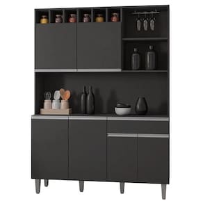 Kit Cozinha Compacta 130cm Com 6 Portas E 1 Gaveta Nicole Cinza Escuro