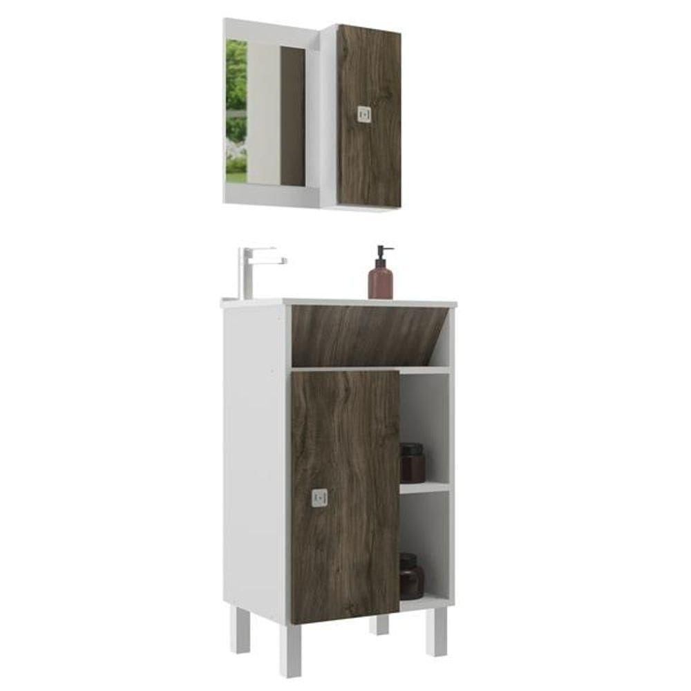 Conjunto Para Banheiro Valência Balcão Com Espelheira 45 Cm - Branco Cintra Branco Cintra