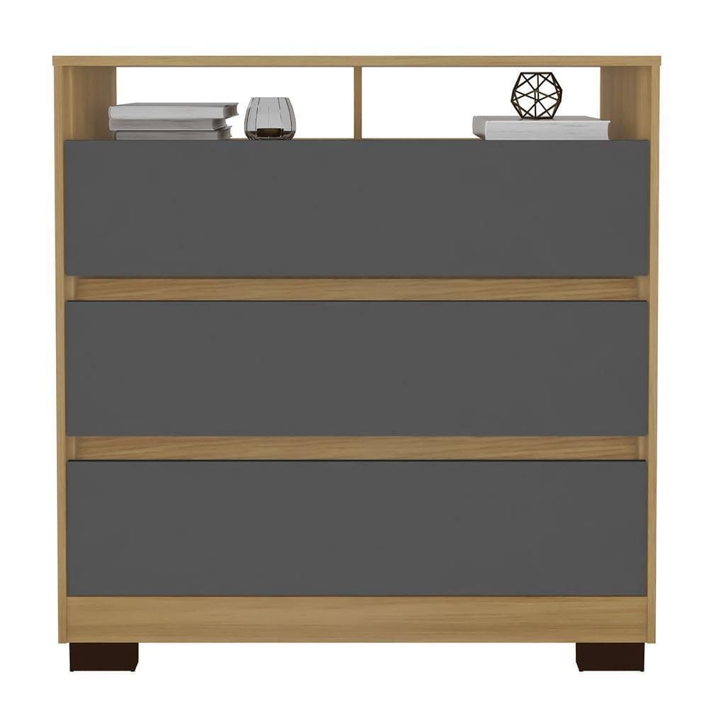 Cômoda Para Quarto 3 Gavetas 90cm Califórnia Carvalho Grafite Incorplac