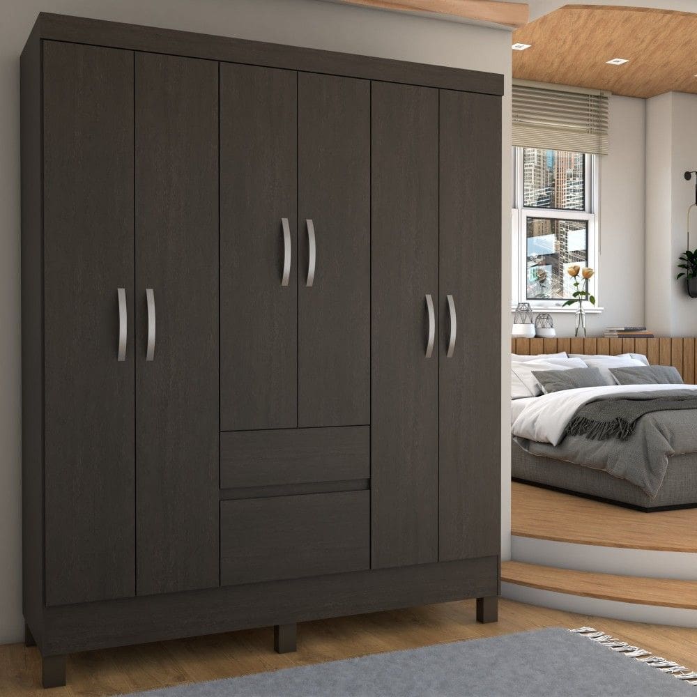 Guarda-Roupa Casal Senna 6 Portas 2 Gavetas ébano - Panorama Móveis
