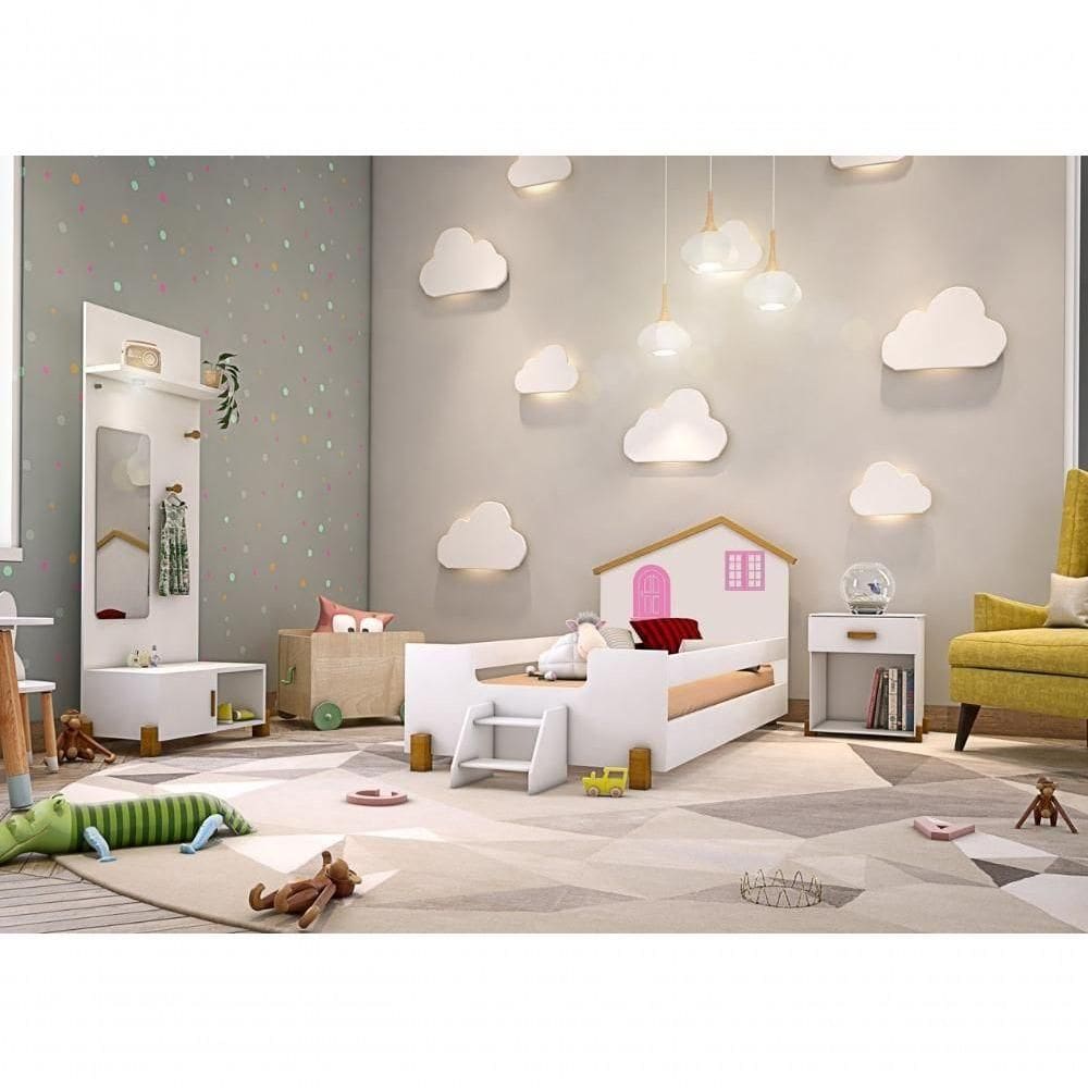 Cama Solteiro Belíssima Branco-mel E Rosa Com Colchão Divaloto