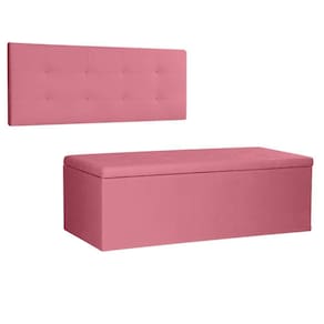Kit Painel E Calçadeira Baú Solteiro 0,90m Berlim Suede Rosa - Pallazio