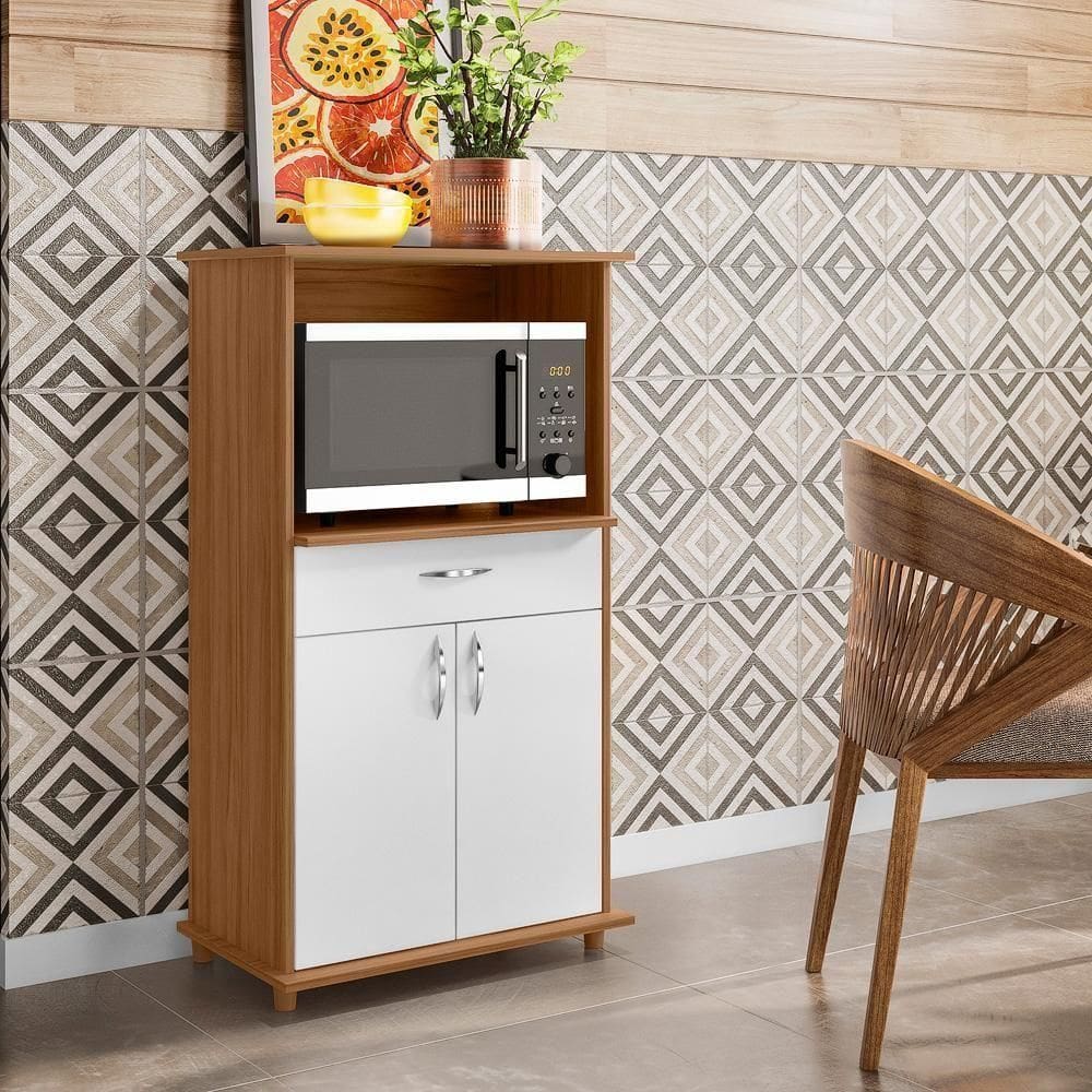 Balcão De Cozinha Modulado Para Forno E Microondas 67cm 2 Portas 1 Gaveta Barcelona Notável Freijó/branco