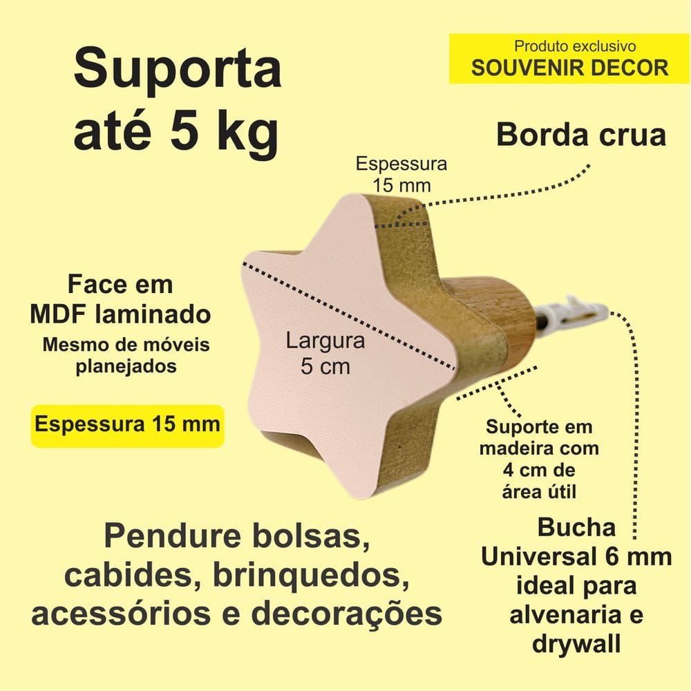 1 Gancho de parede estrela infantil decoração bebê 1Esbb15c