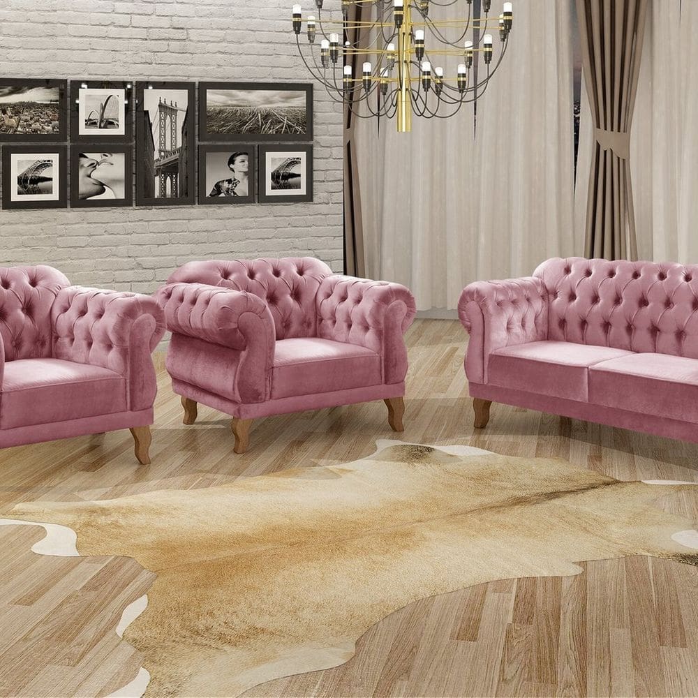 Conjunto Sofá Duquesa Chesterfield 2 Lugares e 2 Poltronas Rose