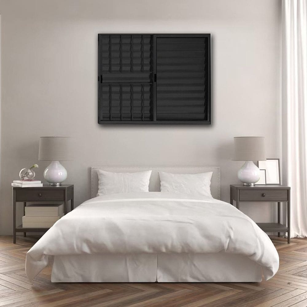 Janela Veneziana De Alumínio 3 Folhas 100x150cm Com Grade Linha Modular Preto