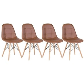 Kit - 4 X Cadeiras Estofadas Eames Eiffel Botonê - Base De Madeira Clara - Marrom