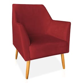 Poltrona Decorativa Julia Veludo Pés Palito Castanho Vermelho