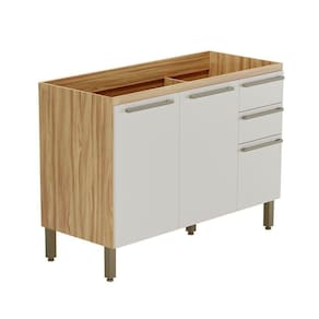 Balcão De Cozinha Com 3 Portas 2 Gavetas Sem Tampo 100% Mdf Napoli Prime Rio Doce Amendoa-off White