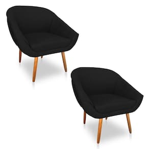 Kit 02 Poltronas Bianca Suede Preto Pés Palito Castanho