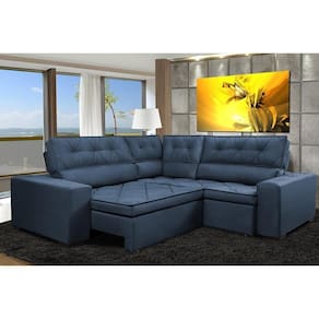 Sofa De Canto Retrátil E Reclinável Com Molas Cama Inbox Austin 2,30m X 2,30m Suede Velusoft Azul