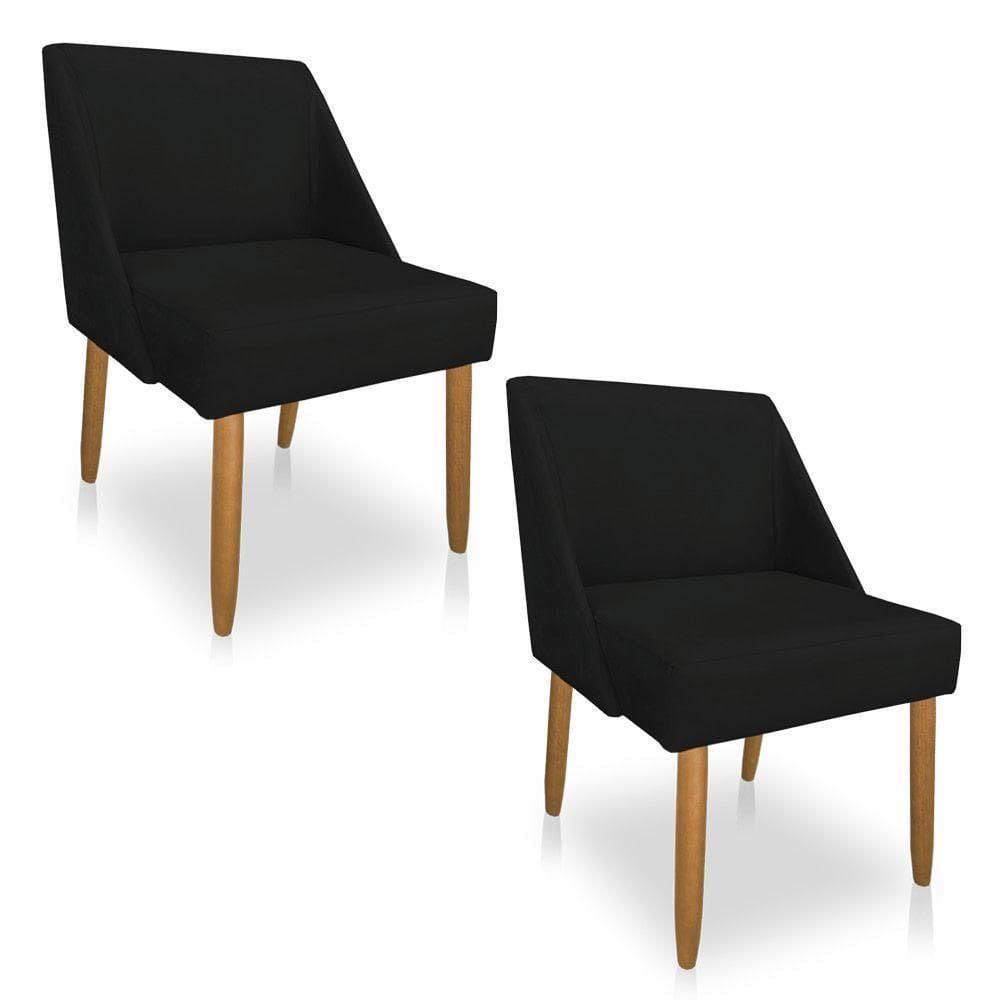 Kit 02 Cadeiras Poltona Juliana Suede Preto Pés Palito Castanho