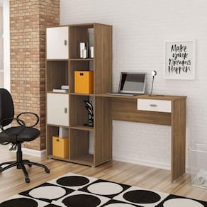 Escrivaninha Mesa Para Computador Com Estante América Pinho / Off White