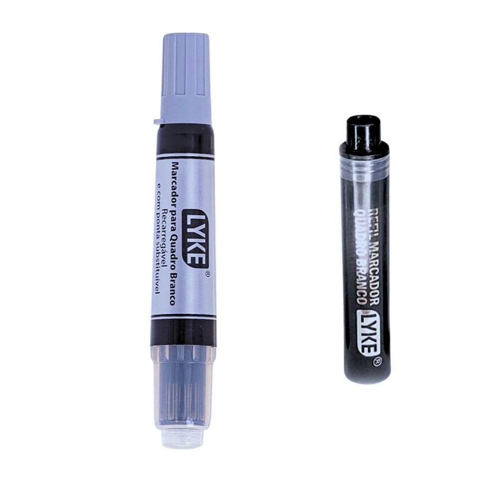 Kit Pincel Marcador Quadro Branco Recarregável + Refil Lyke Preto
