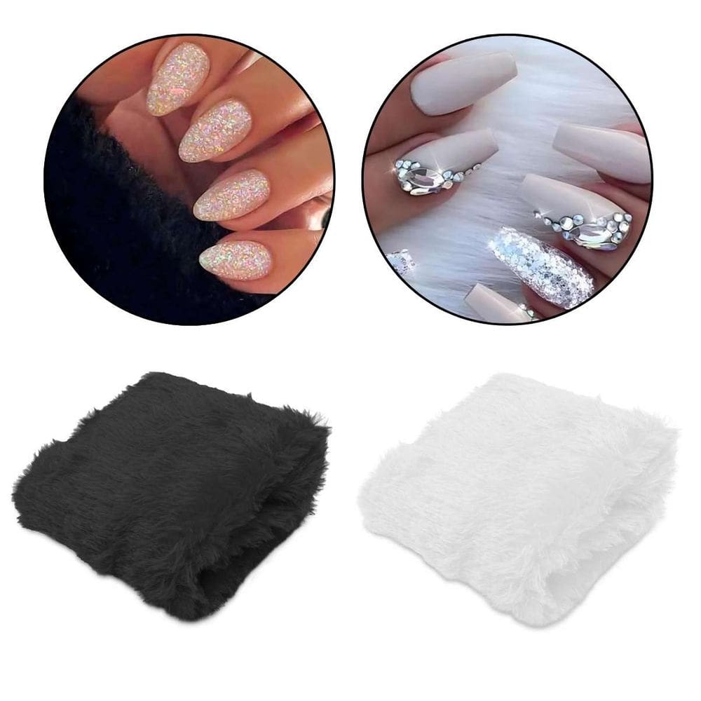 Kit 2 Tapetes Branco e Preto de Pelúcia Fundo Fotos de Unhas