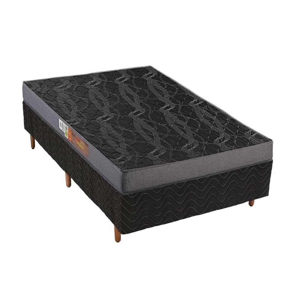 Cama Box Solteiro: Colchão Espuma Polar Pérola + Base CRC Rústico Black(88x188)