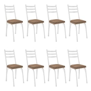Kit 8 Cadeiras De Cozinha Luisiana Estampado Rattan Bege Pés De Ferro Branco