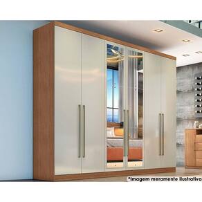 Guarda Roupa Casal 6 Portas e 6 Gavetas c/ Espelho Dello/Trento Freijo Cumaru c/ Fendi - Novo Horizonte