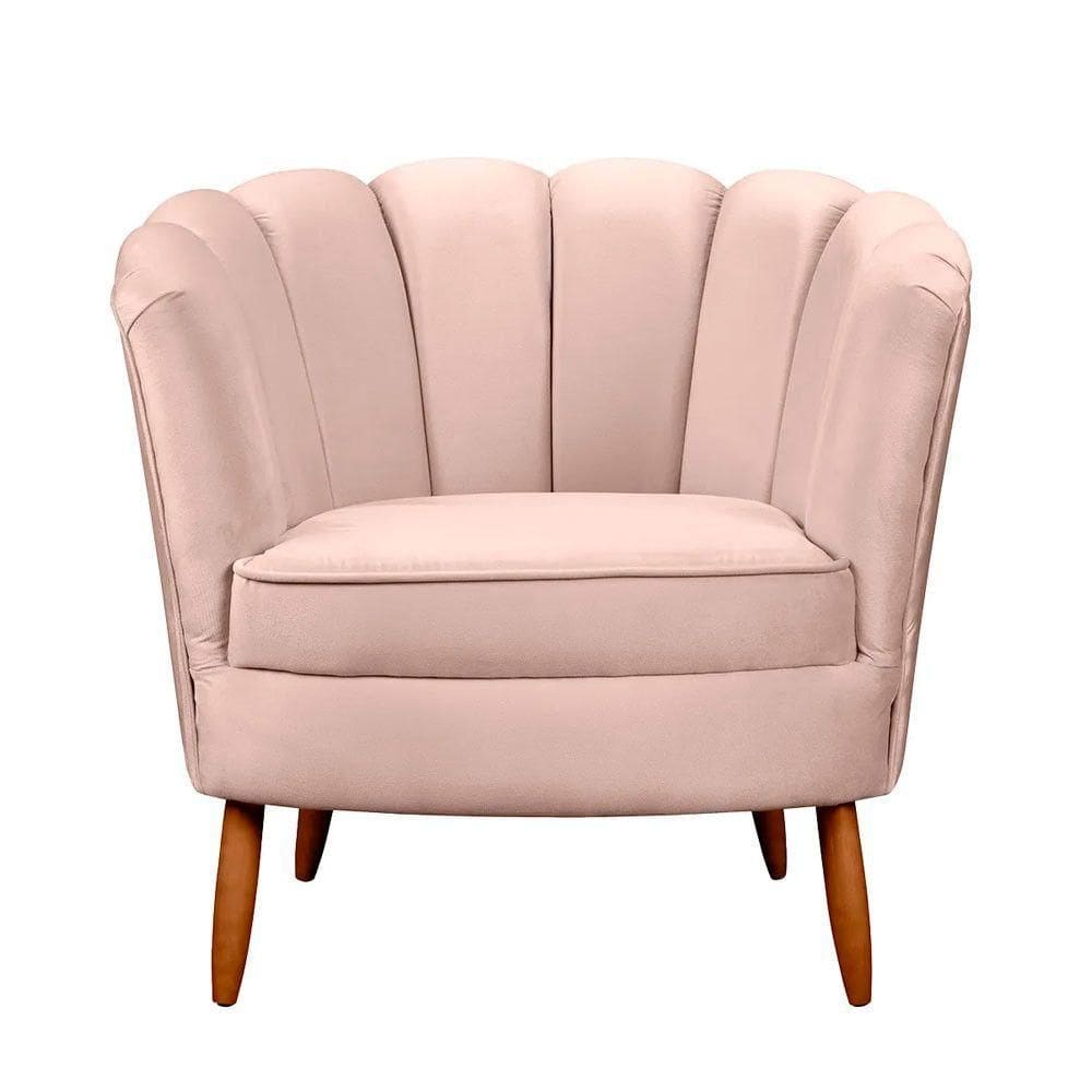 Poltrona Decorativa Ariel Petala Pés De Madeira Rose
