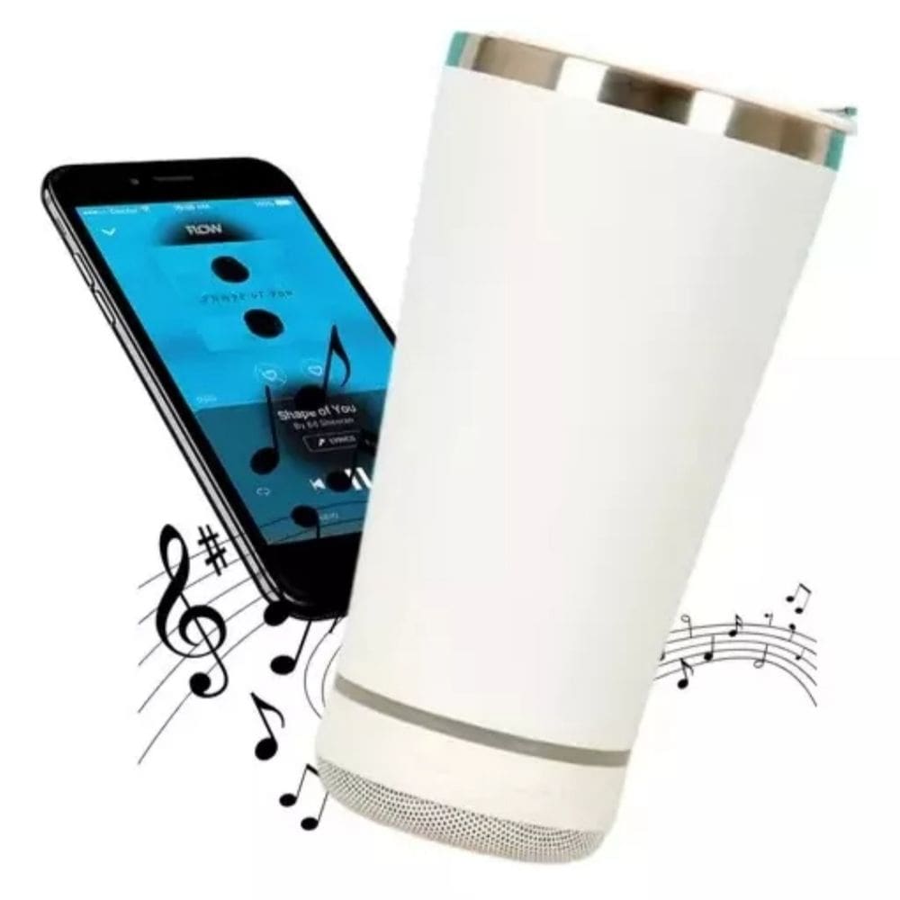 Copo térmico inox com tampa e caixa de som com bluetooth Led 420ML