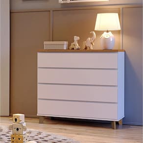 Cômoda Ninho 4 Gavetas, 100 cm Tampo Madeira Branco