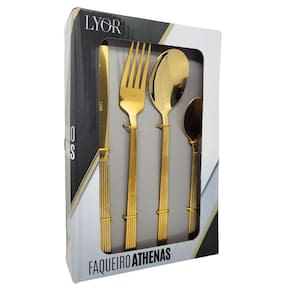 Faqueiro 16 Peças Aço Inox Athenas Dourado Gold Prime - Lyor