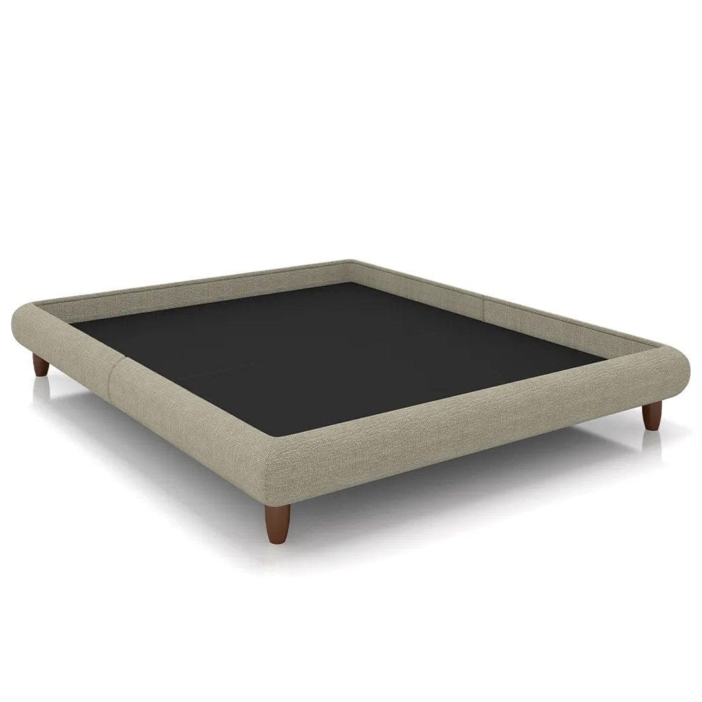 Cama King Base Box 193x203cm Pés Madeira Cold P02 Veludo Bege - Mpozenato