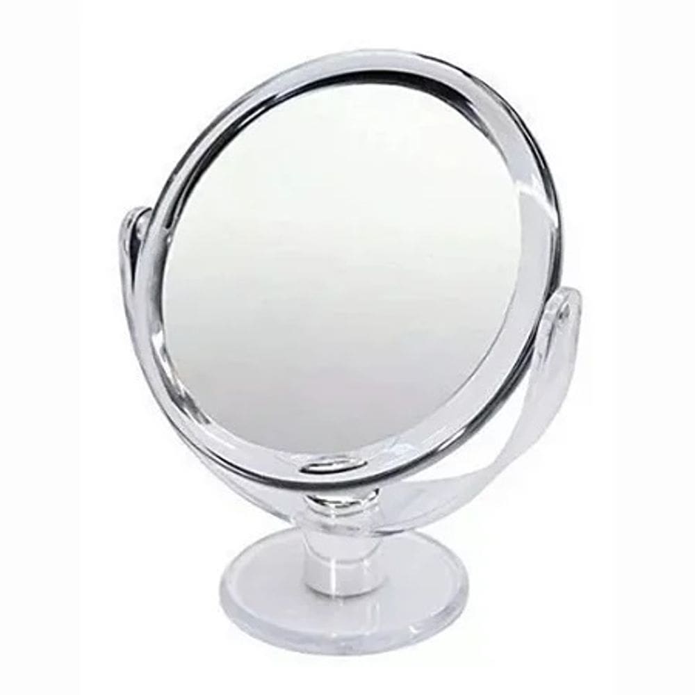 Espelho de Maquiagem Acrilico 15cm Dupla Face com Aumento  - Mulher Beleza - Espelho Pequeno  Transparente - PANAMI