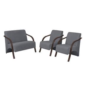 Conjunto Vênus Braço Madeira D Salla 2 Poltronas De 1 Lugar E 1 De 2 Lugares Suede