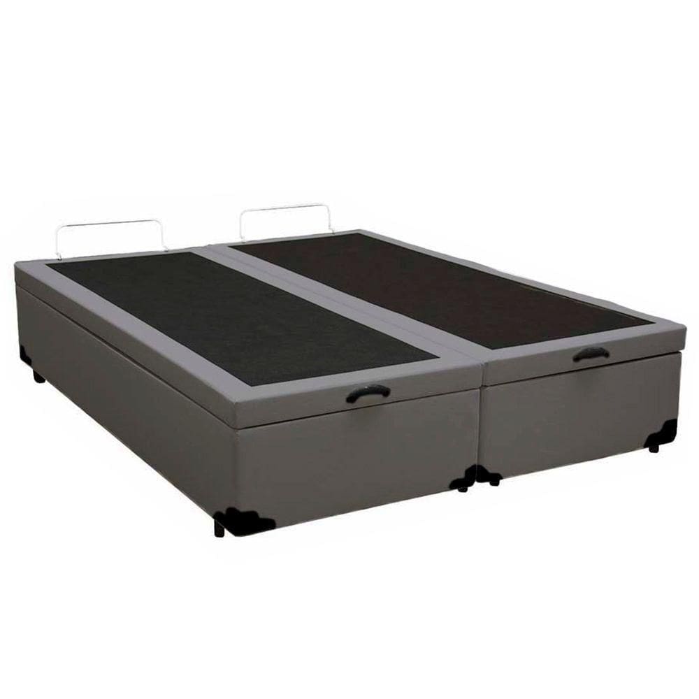 Cama Box Baú King Bipartido Sintético Sereneprime Cinza 192x203x44