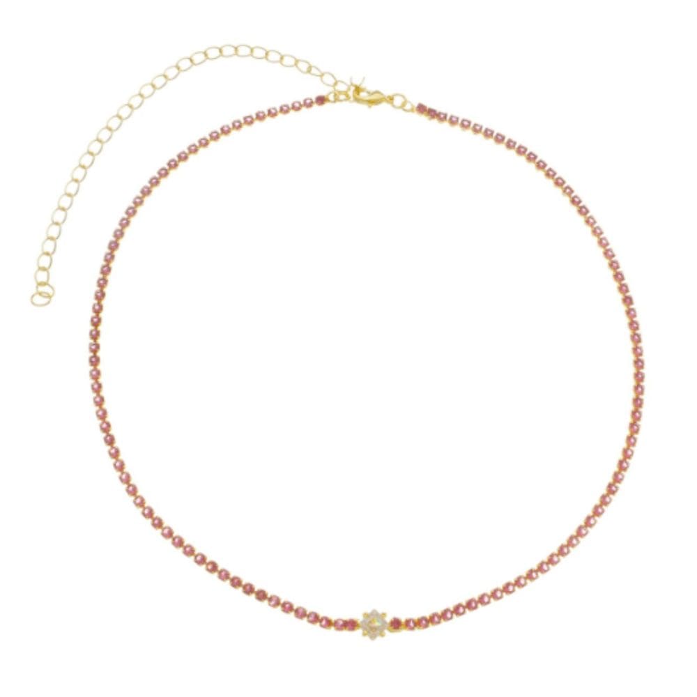 Colar Choker Riviera Pink Quadradinho Cristal Banhado a Ouro