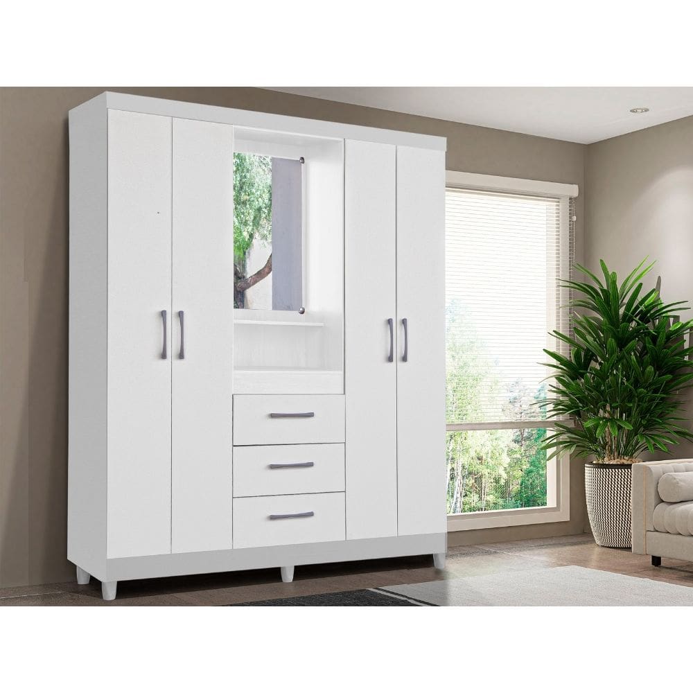 Guarda Roupa Capelinha 4 Portas com espelho Lyon  – Branco