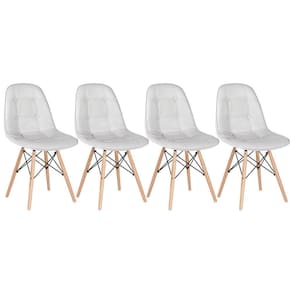 Kit - 4 X Cadeiras Estofadas Eames Eiffel Botonê - Base De Madeira Clara - Cinza Claro