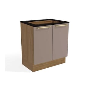 Balcão de Cozinha Modulado Botanic M623 p/Cooktop 2 Portas c/Tampo 80cm Nogueira/Fendi/Preto - Kappesberg