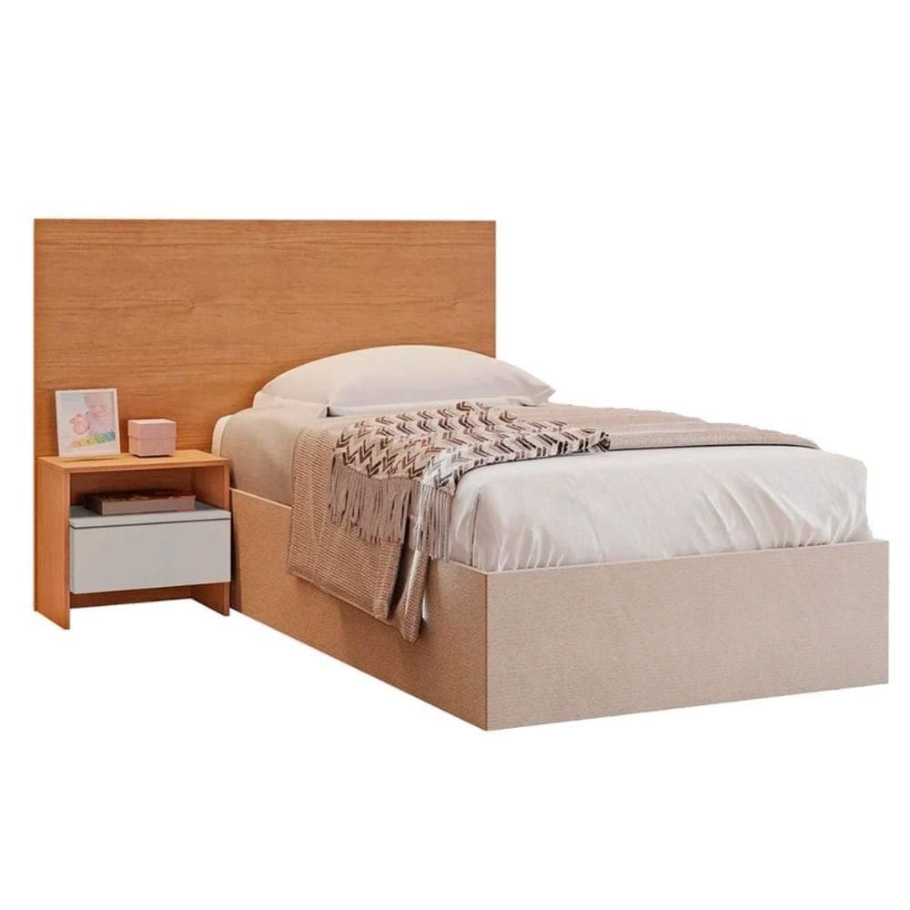Cabeceira Cama Box Madeirado Freijo Cumaru c/ Fendi Solteiro Prime 1 Mesa c/ 1 Gaveta Freijo Cumaru c/ Fendi - Novo Horizonte