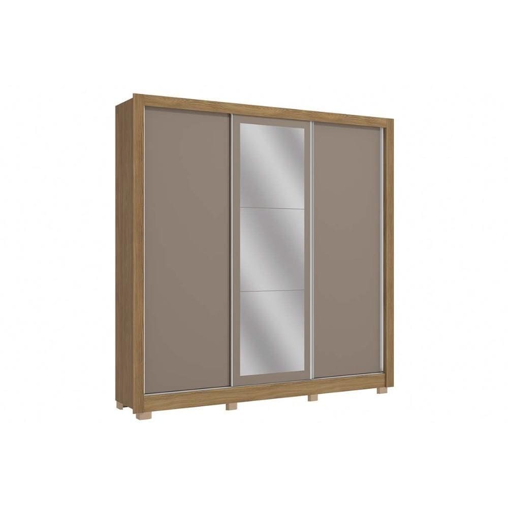 Guarda Roupa Casal 3 Portas de Correr e 2 Gavetas c/ Espelho e Pés CB07M570 Nogueira/Fendi - Kappesberg